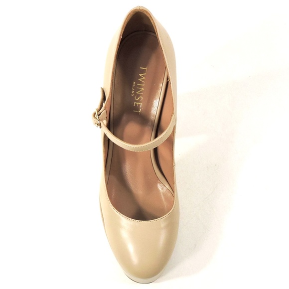 TWINSET 🇮🇹 WOMEN'S BEIGE SOFT LEATHER COMFORT PLATFORM PUMPS - Picture 6 of 8